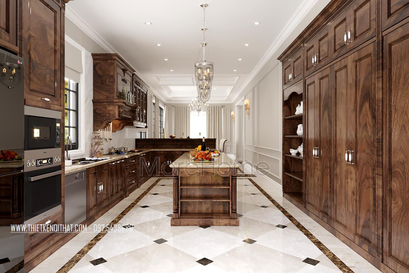 Mẫu tủ bếp óc chó cao cấp tại biệt thự SPLENDORA 