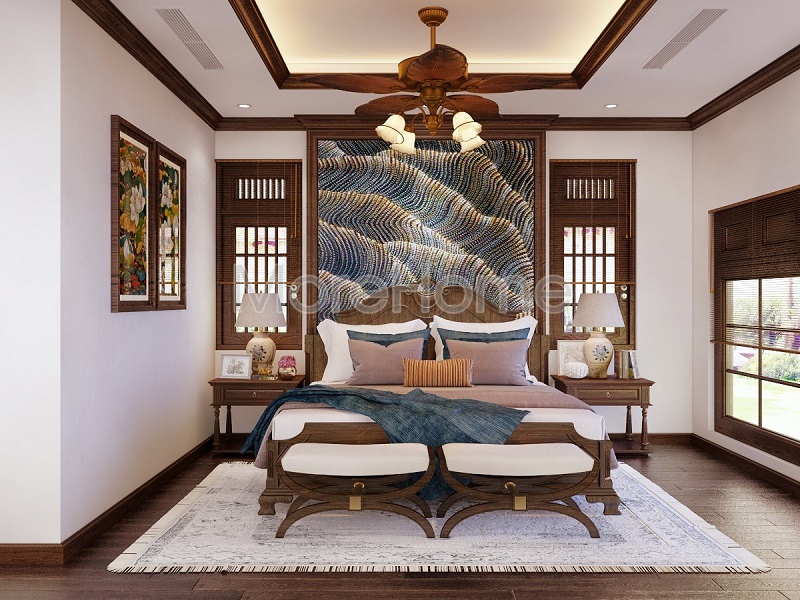 Mẫu giường ngủ cao cấp theo phong cách tân cổ điển phù hợp với căn phòng ngủ diện tích rộng cho không gian biệt thự, chung cư lớn. giường ngủ gỗ óc chó