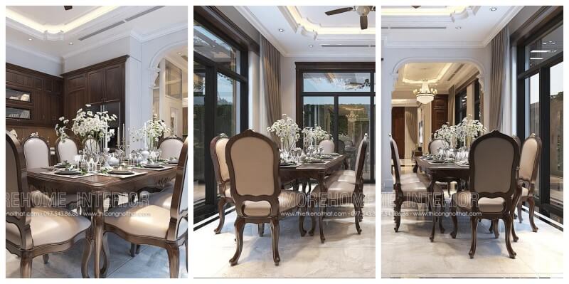 Tạo điểm nhấn phong cách cho không gian nội thất phòng ăn nhà bạn bằng bộ bàn ăn 8 ghế gỗ óc chó sang chảnh này Thiết kế nội thất phòng ăn gỗ óc chó cao cấp sang trọng