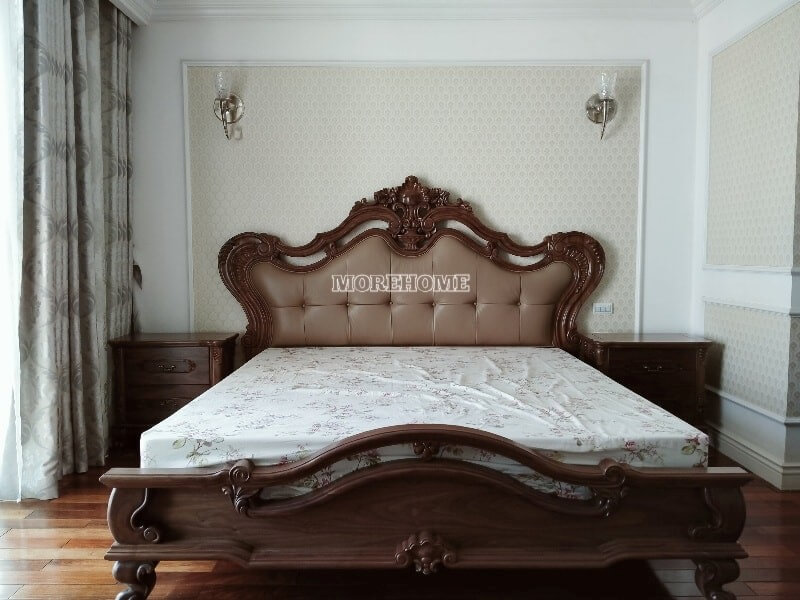 Mẫu giường ngủ gỗ óc chó cao cấp, sang trọng