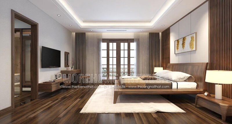 Giường ngủ gỗ óc chó hiện đại đẹp cho phòng ngủ