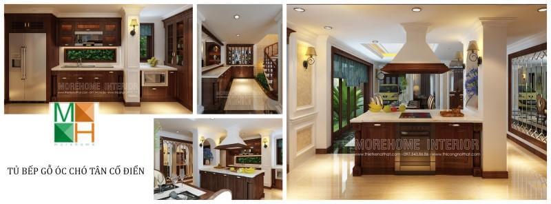 Bộ sưu tập các mẫu tủ bếp gỗ óc chó đến từ nội thất MoreHome luôn được khách hàng quan tâm và lựa chọn sử dụng cho không gian biệt thự.