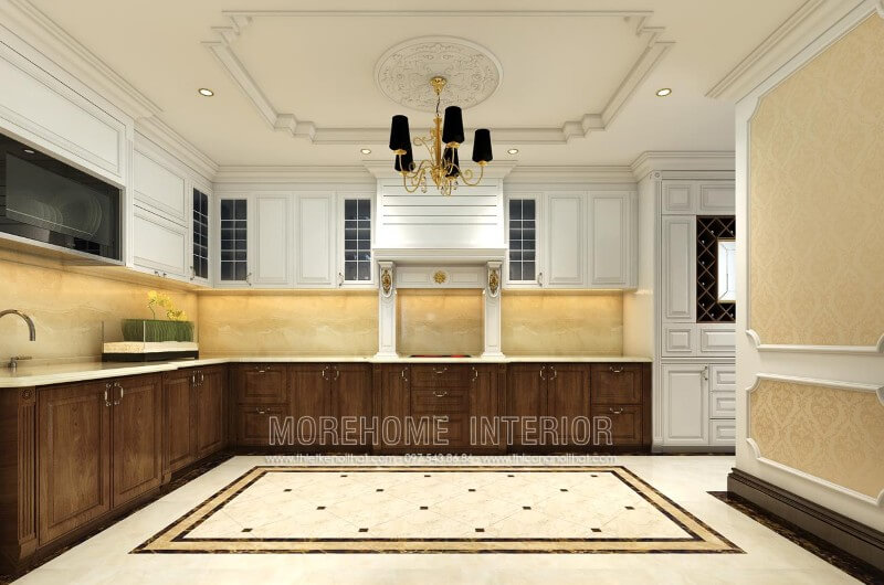 Mẫu thiết kế tủ bếp gỗ óc chó đẹp cho nhà biệt thự cao cấp