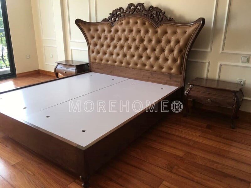 Công trình thi công nội thất phòng ngủ gỗ óc chó đẹp tại hải phòng - Giường ngủ gỗ óc chó tân cổ điển đẳng cấp Mẫu giường ngủ gỗ óc chó tân cổ điển
