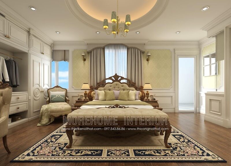 Siêu phẩm giường ngủ tân cổ điển bằng gỗ óc chó tuyệt đẹp do Morehome thiết kế và sản xuất. Liên hệ Morehome nếu bạn muốn sở hữu em giường này. Mẫu giường ngủ gỗ óc chó tân cổ điển