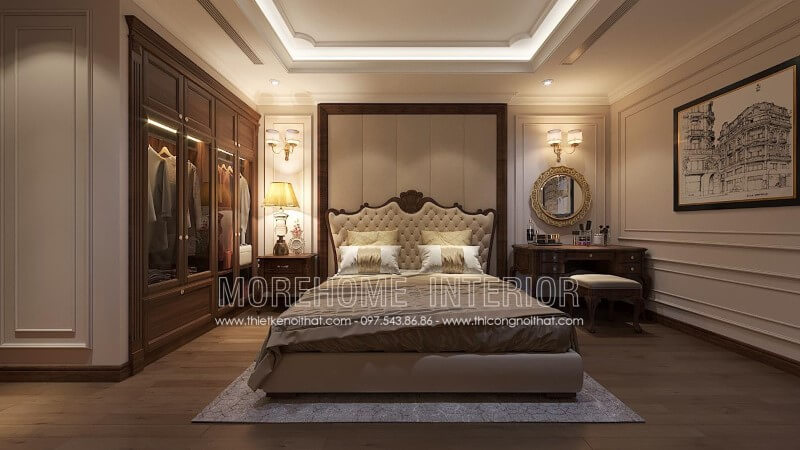 Mẫu giường ngủ gỗ óc chó kiểu dáng tân cổ điển này được trạm khắc tinh tế, đường cong đẹp mỹ miều. Thân giường và đầu giường được bọc da nhập khẩu màu kem ấn tượng Mẫu giường ngủ gỗ óc chó tân cổ điển