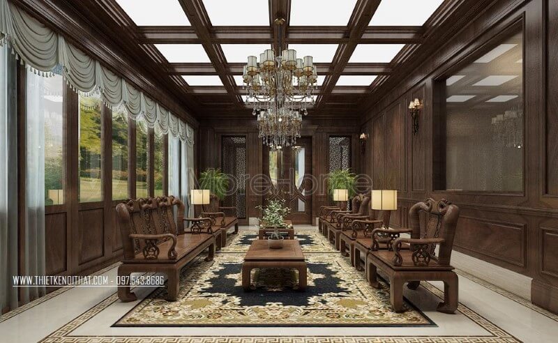 Mẫu sofa gỗ óc chó đẹp sang trọng