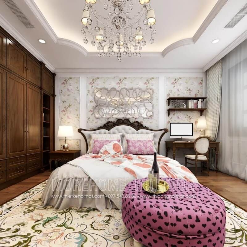 Mẫu bàn làm việc bằng gỗ óc chó kiểu dáng tân cổ điển đẹp, phù hợp cho phòng ngủ của bạn