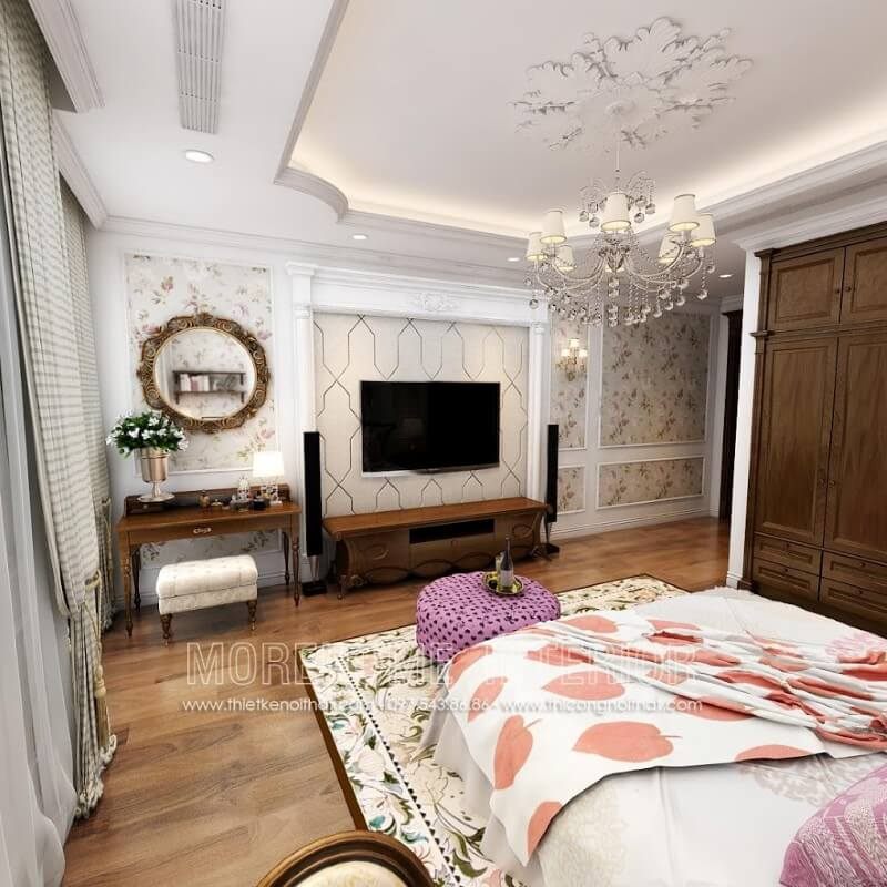 Mẫu bàn trang điểm gỗ óc chó phong cách tân cổ điển đẹp, phù hợp cho hầu hết các không gian nội thất phòng ngủ tân cổ điển