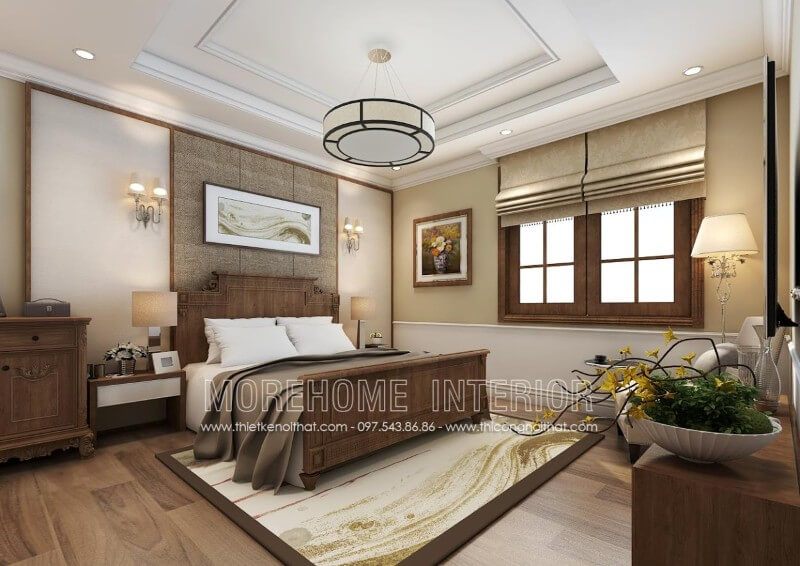 Sản phẩm giường ngủ gỗ óc chó tân cổ điển truyền thống đẹp sang trọng do Morehome thiết kế và sản xuất