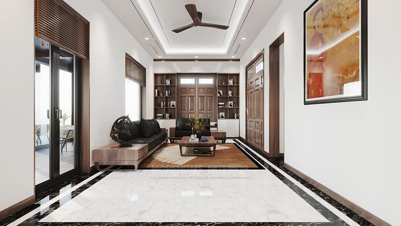 Mẫu sofa phòng khách gỗ óc cho bọc da cao cấp mang lại sự quý phái cho gia chủ