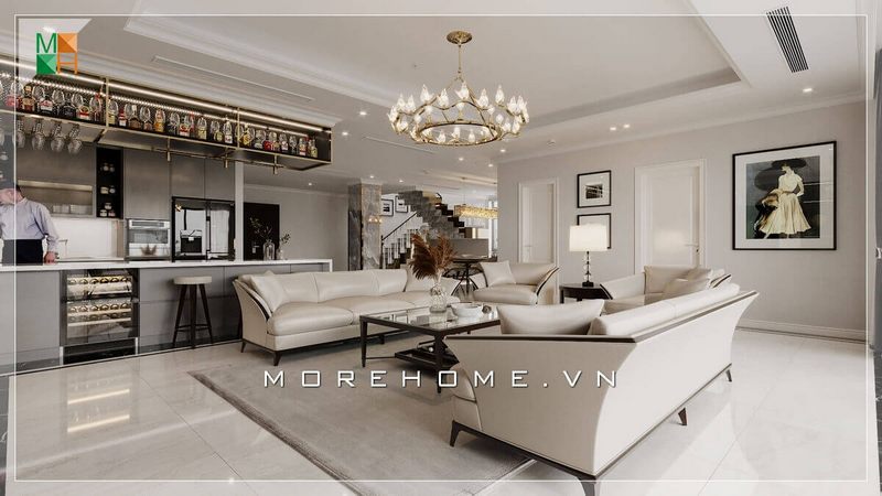 Với tone màu trắng chủ đạo thì bộ bàn ghế sofa cao cấp màu trắng là một sự kết hợp hoàn hảo tạo nên một không gian phòng khách sang trọng và tiện nghi,