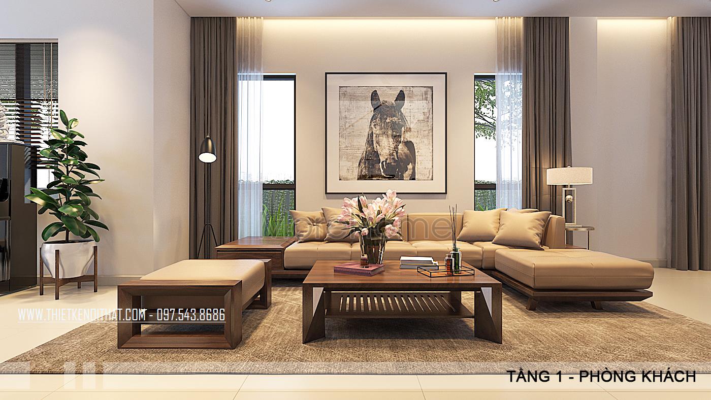 Thiết kế nội thất phòng khách gỗ óc chó cao cấp thiet-ke-noi-that-ph...