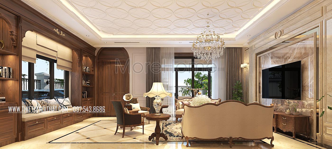 Thiết kế nội thất phòng khách gỗ óc chó cao cấp thiet-ke-noi-that-ph...