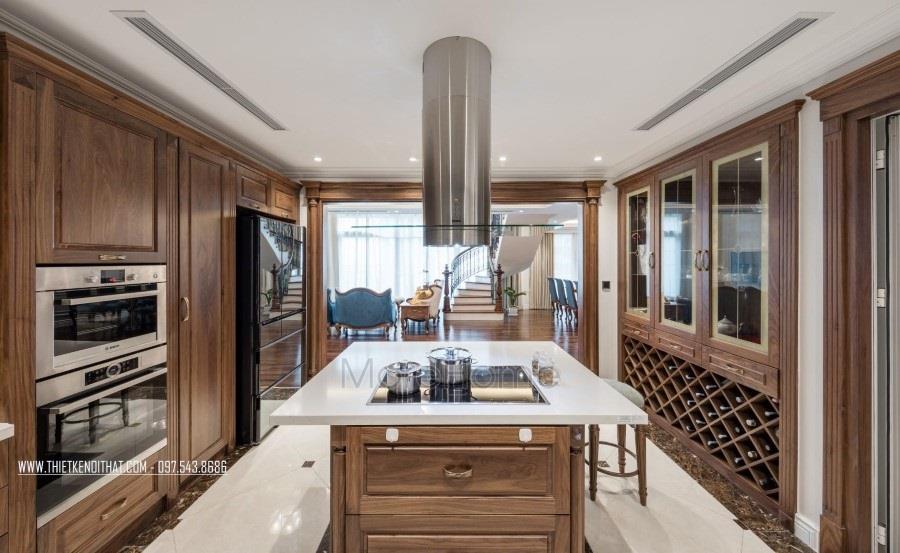 Hệ thống nội thất cao cấp với mẫu tủ bếp gỗ óc chó