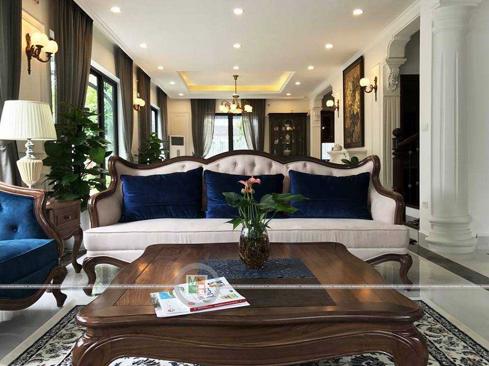 Thi công hoàn thiện bộ sofa gỗ óc chó